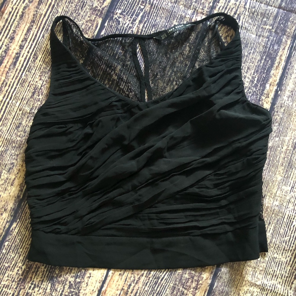 🌀Zara Basic | Cropped Ruched Lace Top - Picture 3 of 7